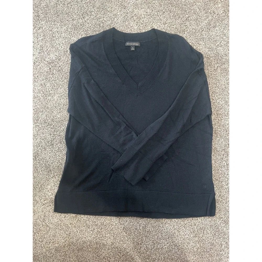Banana Republic‎ Merino Wool Men's XL Black V-Neck Pullover Sweater Long Sleeve